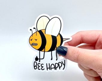 abeille heureuse | Autocollant motivant en vinyle mat imperméable Be Happy