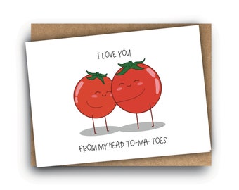 Je t'aime tomate Punny A6 carte de vœux