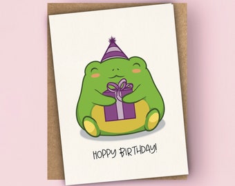 Grenouille Joyeux anniversaire / Célébration d’anniversaire houblonnée A6 Carte de vœux