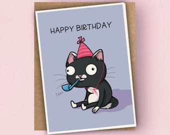 Carte de voeux A6 Célébration de chat smoking joyeux anniversaire