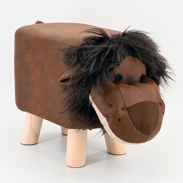 Tabouret pour enfants Lion, housse en peluche motif animalier, chambre d'enfant, tabouret rembourré