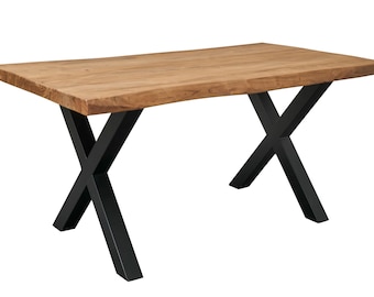 Eettafel 180 x 90 cm massief hout boomrand X-poten houten tafel acaciahout