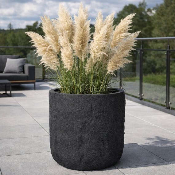 Pflanzgefäß The Rock Pflanzkasten Blumenkasten 36x33 cm Steinoptik Anthrazit (91063-3-S)