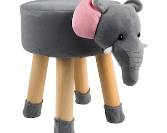 Kinderhocker Elefant, Plüsch-Bezug Tiermotiv, Kinderzimmer, Polsterhocker