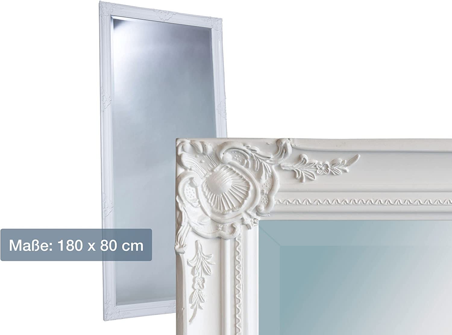 Wholesaler GmbH LC Home Wall Mirror Barock weiß approx. 180 x 80 cm Antik-Stil m. Facettenschliff XL Ganzkörperspiegel
