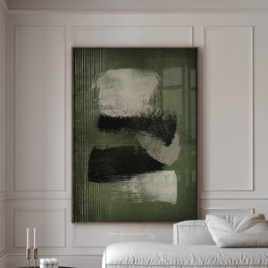 Brush Stroke Printable Wall Art, Green Abstract Artwork, Distressed Moody Print, Dark Green Wall Art, Forest Green Bedroom Horizontal Print