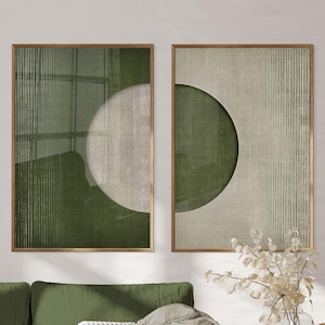 Arte murale astratta verde tropicale scuro stampabile, 2 set di stampe digitali verde oliva, arredamento minimalista moderno, arazzo con estetica costiera
