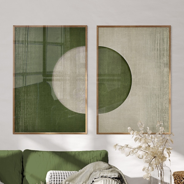 Dark Tropical Green Abstract Printable Wall Art, 2 Set Olive Green Digital Prints, Modern Minimalist Decor, Coastal Aesthetic Tapestry Art