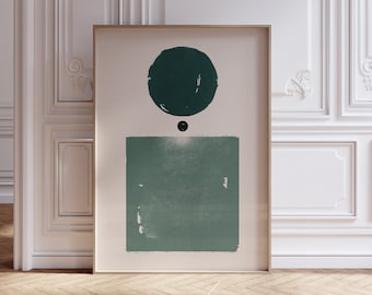 Art mural imprimable vert émeraude abstrait fille, bloc de couleur Japandi neutre en téléchargement déco déco
