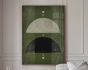 Dark Green Wabi Sabi Printable Wall Art, Minimalist Scandinavian Black Green Beige Digital Download