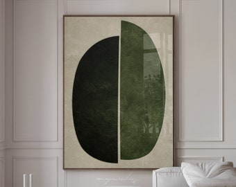 Dark Green Abstract Leaf Digital Print, Modern Minimalist Botanical Printable Wall Art, Olive Green Aesthetic Decor, Forest Green Art Print