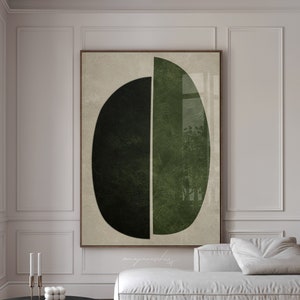 Dark Green Abstract Leaf Digital Print, Modern Minimalist Botanical Printable Wall Art, Olive Green Aesthetic Decor, Forest Green Art Print