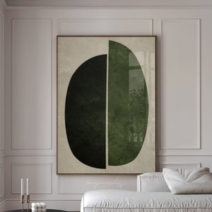 Impressão digital de folha abstrata verde-escura, arte de parede botânica minimalista moderna para impressão, decoração estética verde-oliva, impressão de arte verde-floresta