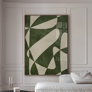 Große dunkle Moosgrün Minimalist Digital Download Kunst, einzigartiges Preppy Neutral Retro abstraktes druckbares Dekor, 70er Jahre Funky Trend Groovy Kunstwerk
