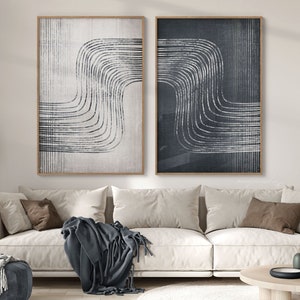2 Piece Navy Gray Blue Printable Wall Art, Dark Denim Blue Japandi Abstract 2 Set Print, Earth Blue Minimalist Waves Soulmates Download Art