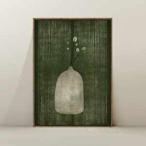 Waldgrün Stillleben Digitaldruck, Dunkelgrün Elfenbein druckbare Kunst, Olivgrün Botanische Kunst, Plant Mom Print, minimalistische Vasenmalerei