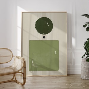 Olive Green Minimalist Japandi Printable Wall Art, Dark Green Neutral Digital Download Artwork, Wabi Sabi Simple Geometric Cozy Home Decor