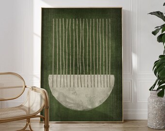 Large Abstract Japandi Dark Olive Green Printable Wall Art, Minimalist Wabi Sabi Dark Moss Green Digital Art Print, Simple Aesthetic Decor