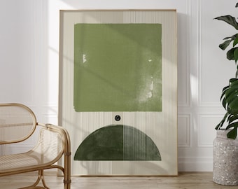 Olive Green Mid Century Modern Wall Art, Printable Abstract Green Minimalist Art, Large Green Arch Aesthetic Poster, Sage Green Ivory Print