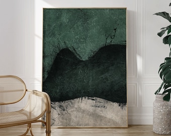 Art mural imprimable vert forêt émeraude, bloc de couleur texturé masculin, décoration de nuit en détresse maussade