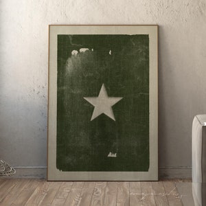 Dunkelgrüner Stern druckbare Wandkunst, großes strukturiertes Jägergrün-himmlisches Dekor, launische ästhetische Download-Kunst, Schmutz-minimalistischer Nacht-Druck