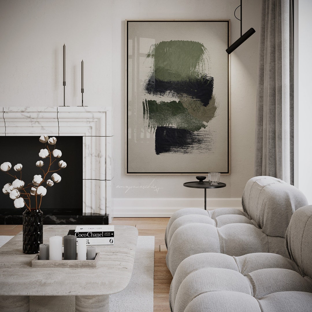 Dark Green Abstract Printable Wall Art, Green Black Rusty Print, Brush