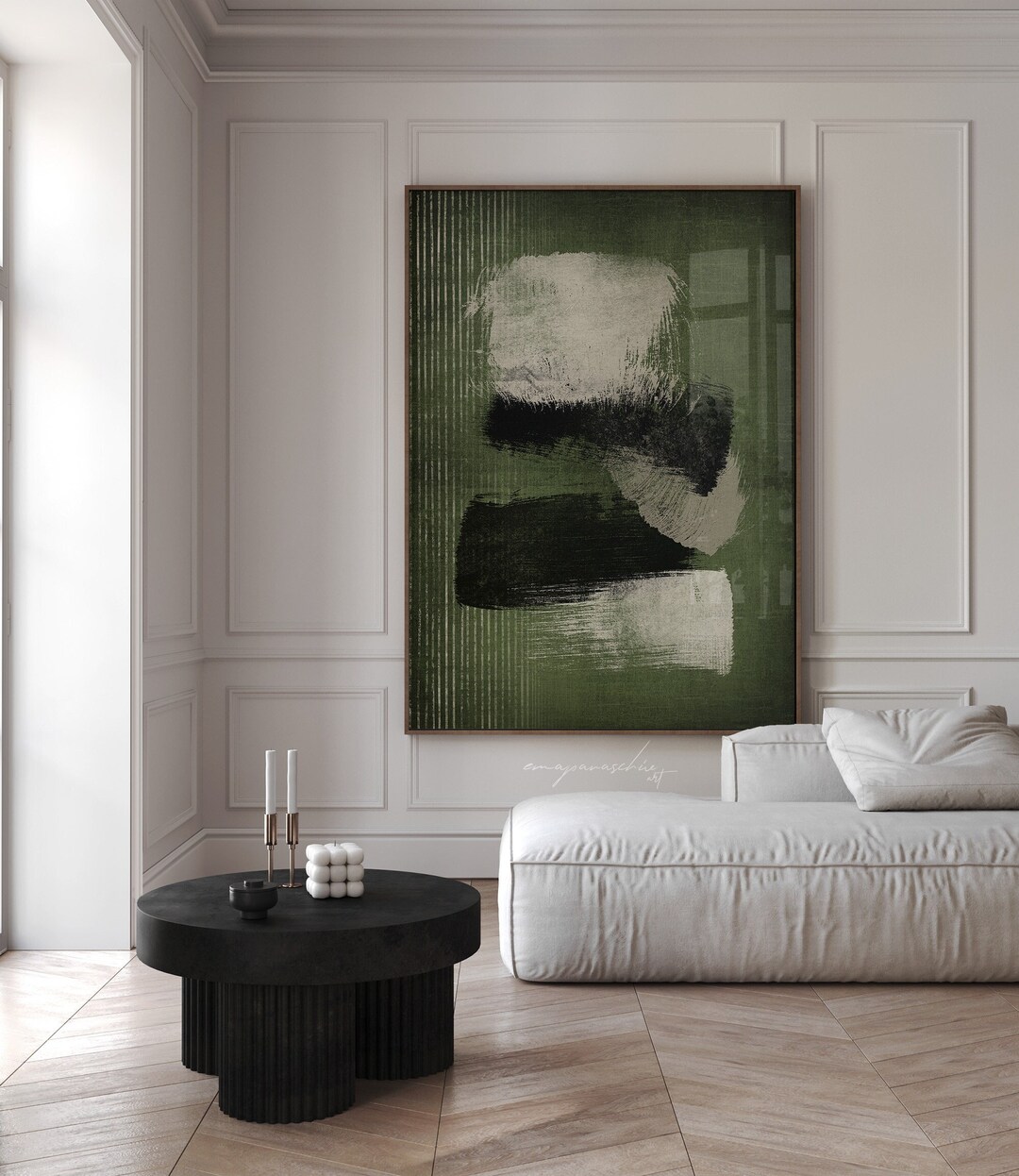 Brush Stroke Printable Wall Art, Green Abstract Artwork, Distressed