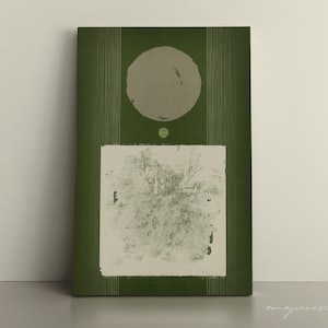 Minimalist Dark Green Japandi Printable Wall Art, Masculine Dark Olive Green Abstract Artwork, Wabi Sabi Neutral Deep Green Scandi Art Print