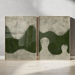 Green Abstract Wabi Sabi Printable Art 2 Set, Dark Olive Green ...