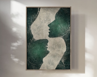 Art mural imprimable vert émeraude abstrait amour, décoration murale minimaliste en téléchargement numérique pour couple élégant