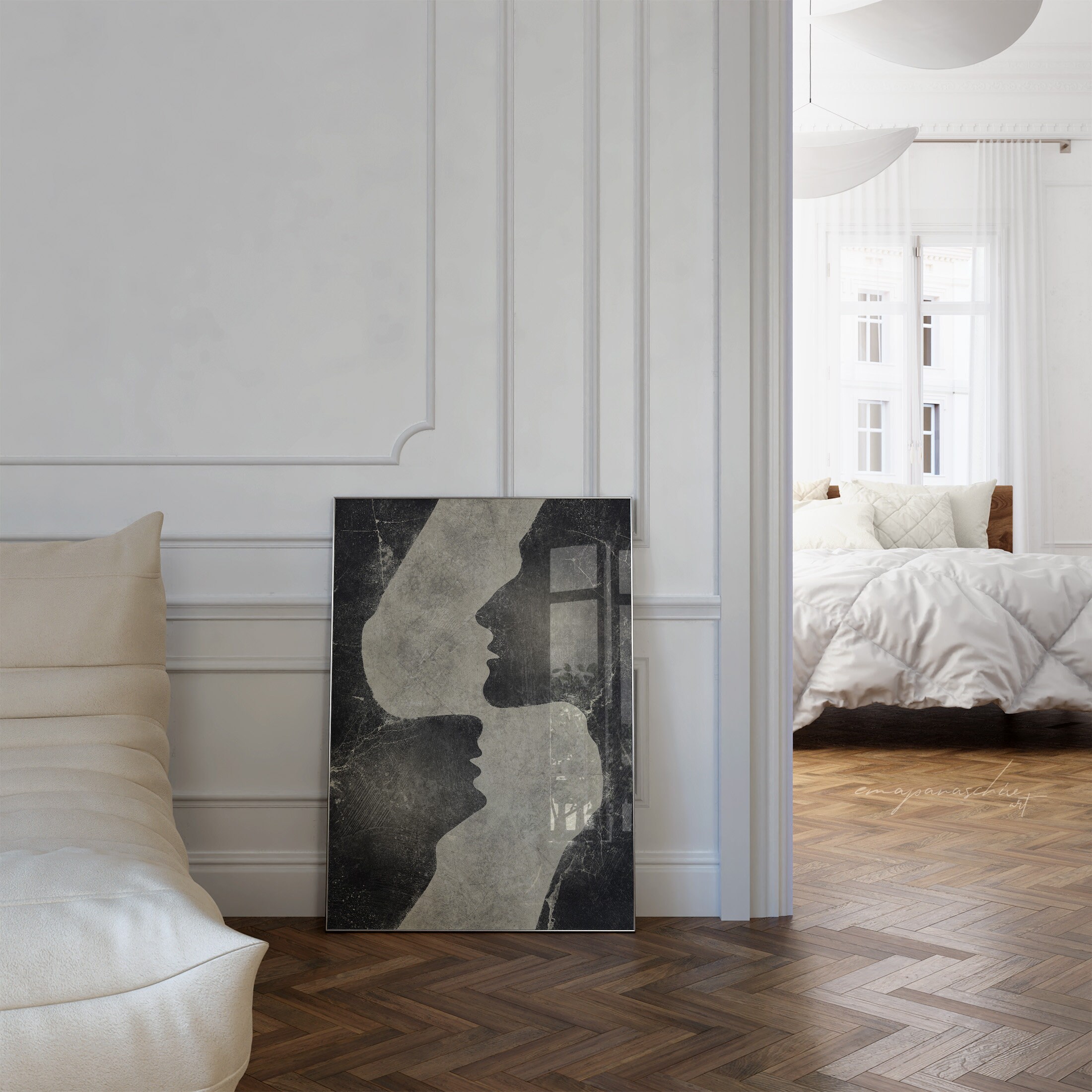 Extra Large Black Beige Abstract Love Printable Wall Art