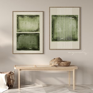 Hunter Sage Green 2 Piece Digital Art Prints, Modern Japandi Printable Wall Art, Vintage Green Aesthetic Home Decor, Wabi Sabi Double Print image 7