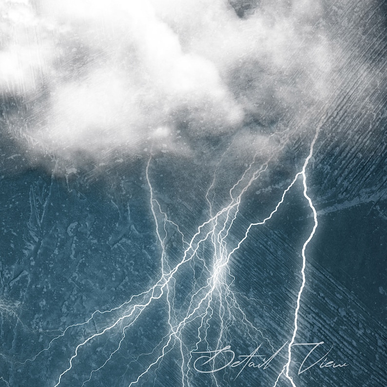 May include: A digital illustration of a stormy sky with white lightning bolts against a dark blue background. The text "Detail View" is written in white at the bottom of the image.