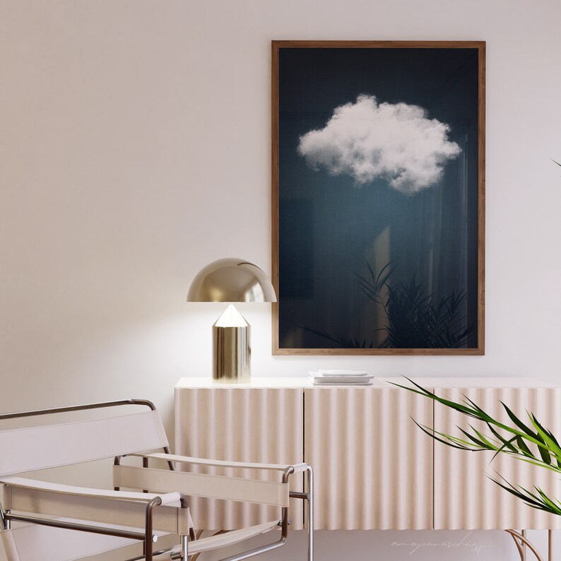Dark Blue Wall Art Cloud Printable Poster Aesthetic Etsy