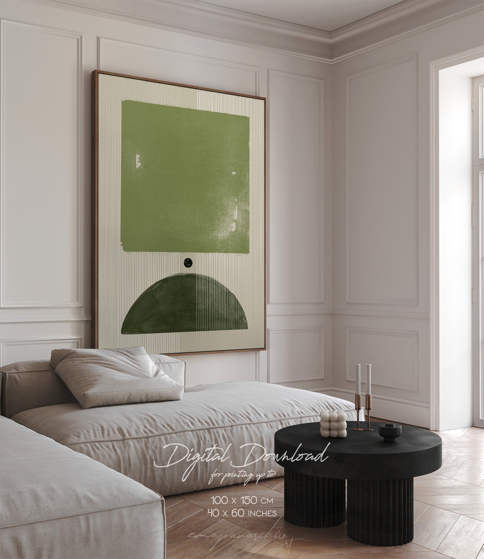 Olive Green Mid Century Modern Wall Art, Printable Abstract Green ...