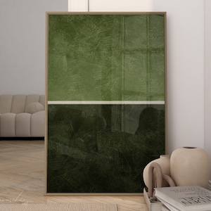 Minimalistischer geometrischer dunkelgrüner digitaler Download-Druck, große abstrakte männliche druckbare Wandkunst, launisches einfaches strukturiertes olivgrünes Dekor