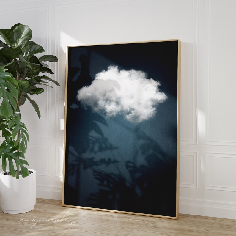Dark Blue Wall Art Cloud Printable Poster Aesthetic Etsy