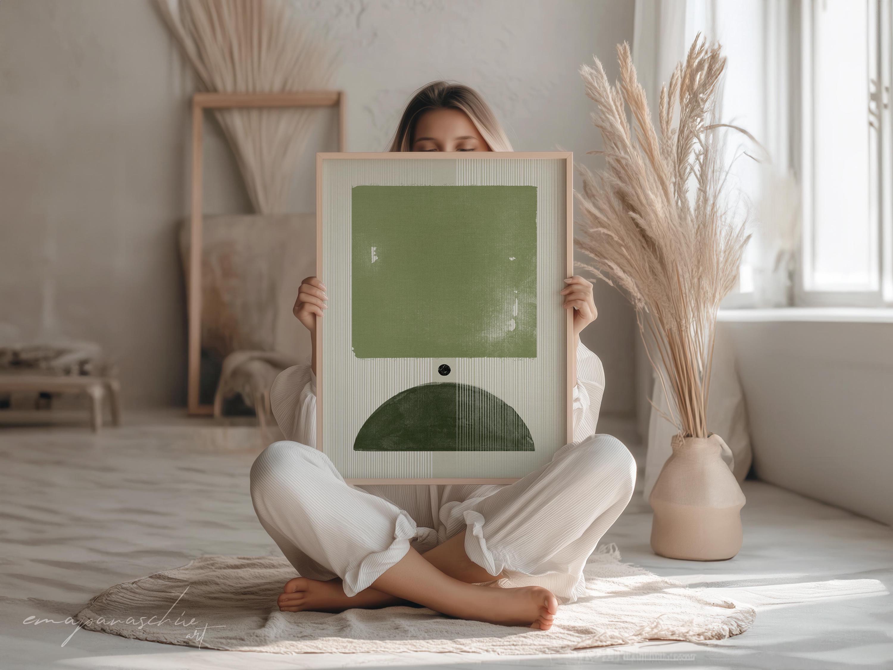 Olive Green Mid Century Modern Wall Art, Printable Abstract Green ...