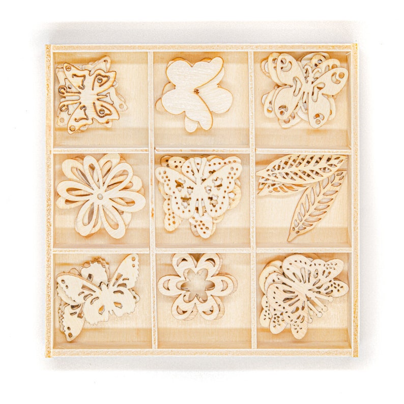 Laser cut Wooden Butterflies & Fauna Box of 45 image 1