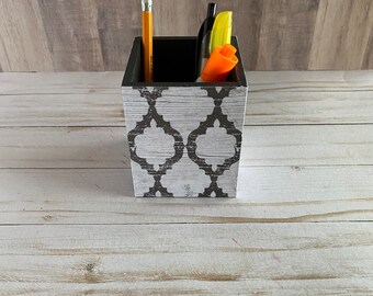 Rustic Gray Trellis Design Desk Tabletop Organizer, Decorative Wood Box for Desk Organization, Teacher Desk, Home Decor Box, Vanity Bathroom