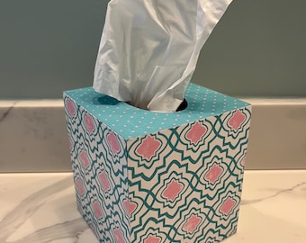 Turquoise & Pink Tissue Box Cover Bathroom Decor Pretty Aqua Tissue Box Cover Preppy Room Decor Girl Bathroom Room Decor