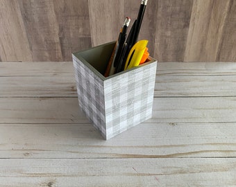 Rustic Gray Buffalo Plaid Desk Tabletop Organizer, Decorative Wood Box for Desk Organization, Teacher Desk, Home Decor Box, Vanity Bathroom