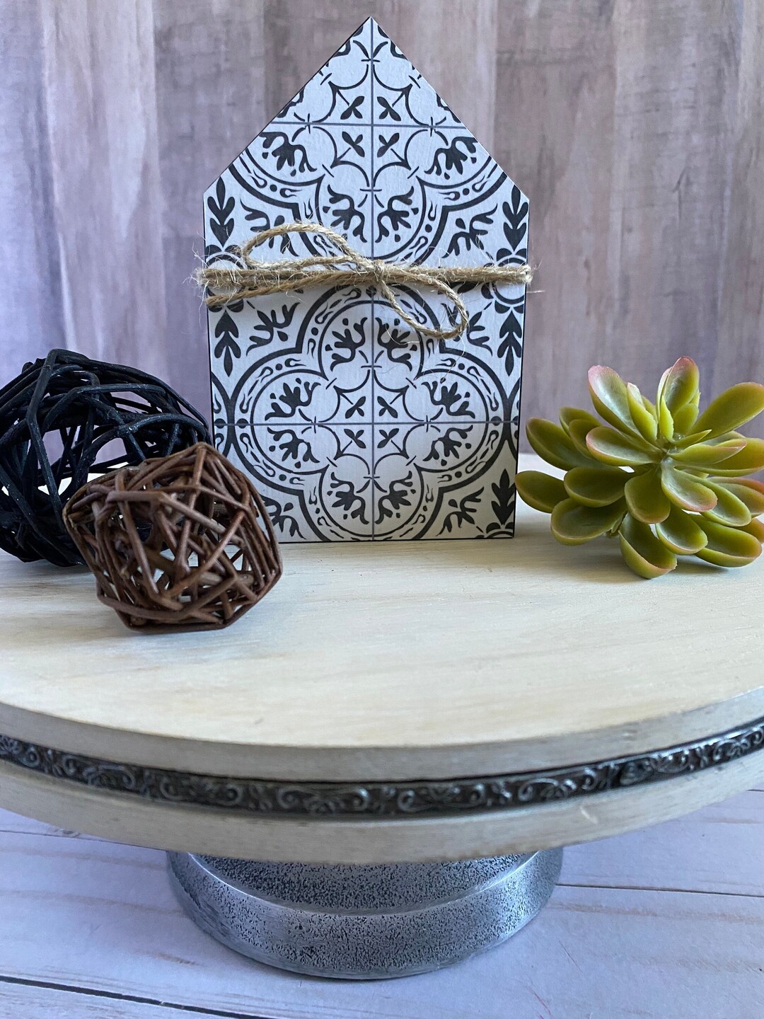 Mini Wood House Farmhouse Decor for Tiered Tray Farmhouse Tile Look