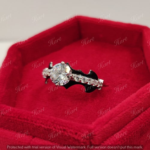Harley Quinn ring 2.3Ct white round diamond engagement wedding ring in 925 sterling silver/gift for shops her/bat ring/solitaire ring/bat man ring
