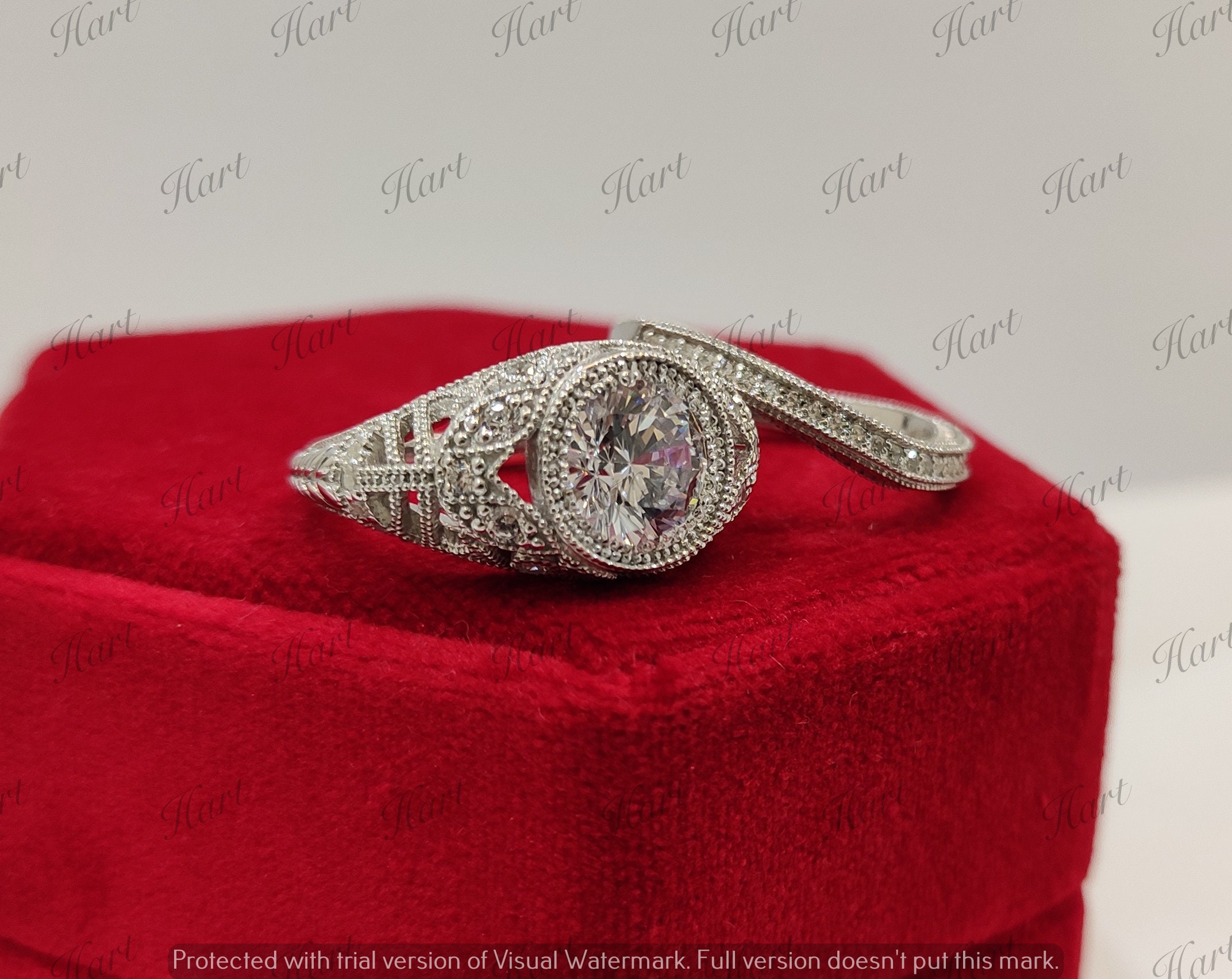 White Round Diamond Edwardian Art Deco Engagement & Wedding Sterling Silver Ring 