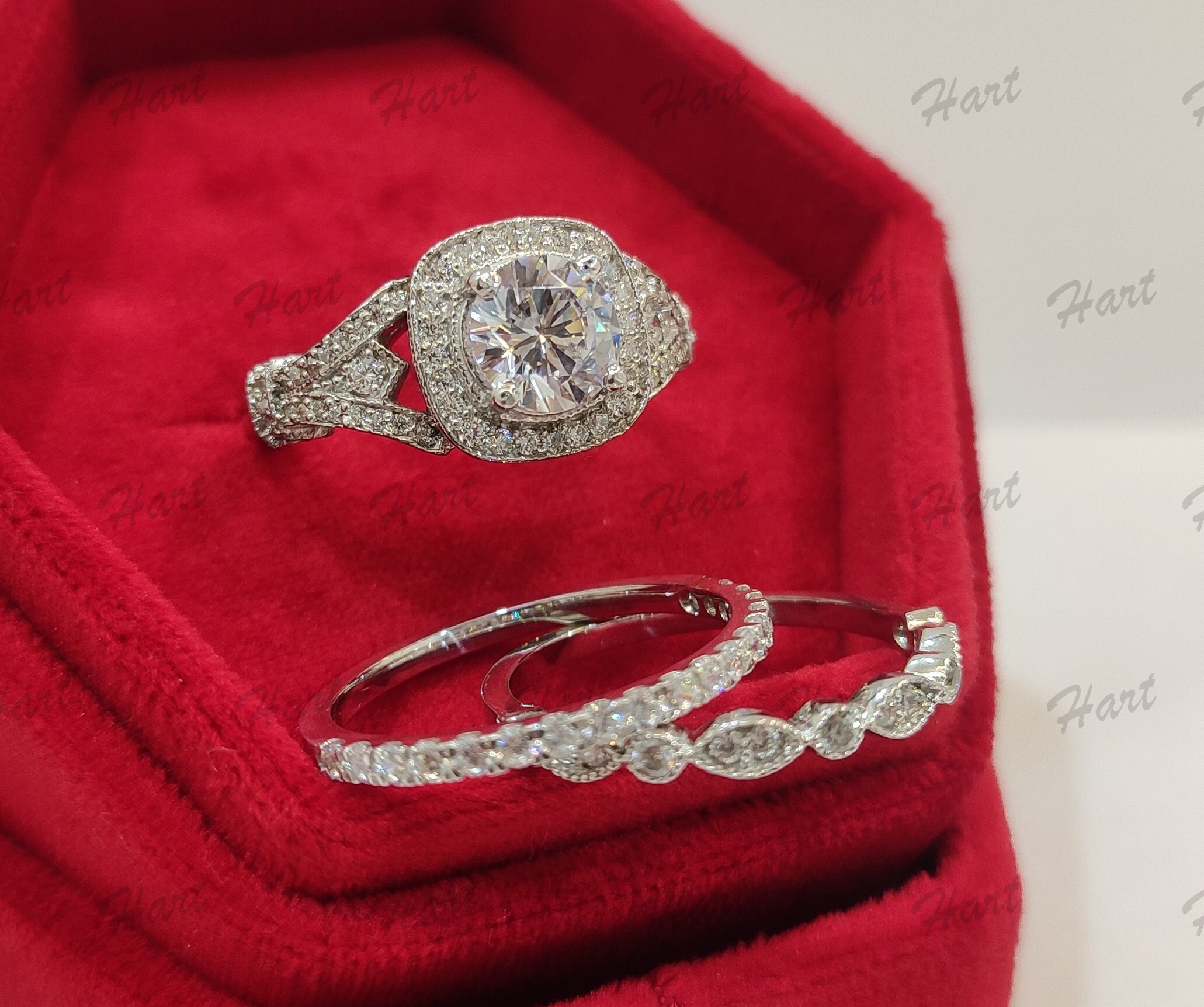 Vintage Art Deco Bridal Set 2.3ct White Round Diamond Etsy