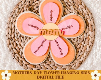 Mothers day sign svg, mothers day hanging sign svg, mothers day svg, flower family sign svg, flower svg, gift for mom svg, mom svg, mom gift