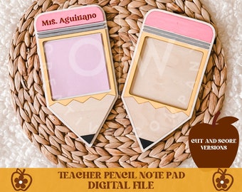Teacher note pad svg, note pad svg, teacher gift svg, teacher svg, pencil svg, glowforge svg, note pad holder svg, sticky note holder svg