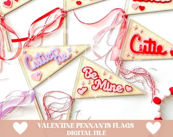 Valentine pennant flag svg, heart pennant flag svg, valentine flag svg, valentine svg, laser ready cut svg, heart svg, valentine decor svg