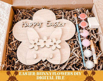 Easter flower bunny diy svg, easter bunny svg, easter diy kit svg, easter paint kit svg, easter svg, bunny diy kit svg, bunny svg, paint diy